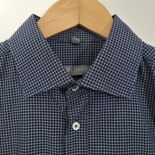 Mens Dress Shirt Black Neck 15.5 Check Super Slim Fit Cutaway Long Sleeved