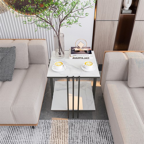 New-style Scratch-proof Coffee Table Marble Tabletop 2-tier Storage Side Table - Picture 7 of 15