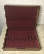 Vintage Wood Wooden Silverware Flatware Storage Chest Box Maroon Interior