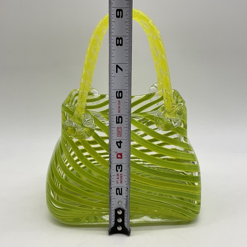 Murano Style Glass Lime Green Handbag Vase 8 X 7 Vibrant Color - Picture 6 of 14