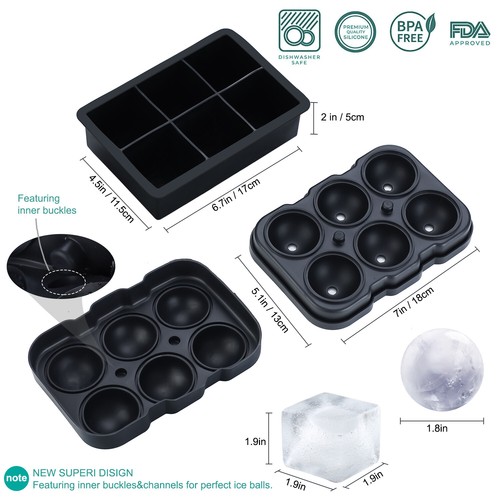 1 Pair Silicone Ice Mold Maker Large Ice Cube Tray Set for Cocktails & Bourbon - Picture 3 of 7