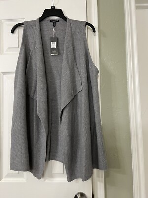 2X $298 NWT EILEEN FISHER SMOKE  WASHABLE WOOL CREPE RIB DRAPE FRONT  VEST
