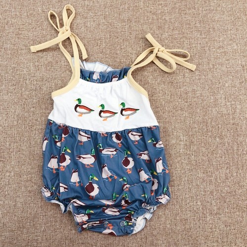 Embroidery Mallard Duck Sibling Toddler Outfit & Romper Summer Baby Clothes - Picture 3 of 11
