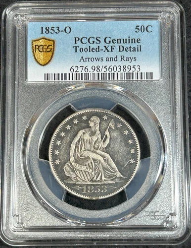 1853-O Seated Liberty Arrows and Rays Silver Half Dollar PCGS Genuine XF Detail