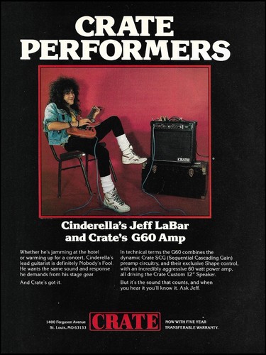 Cinderella Band Jeff LaBar 1989 Crate G60 Gitarrenverstärker Anzeige 8 x 11 Werbung