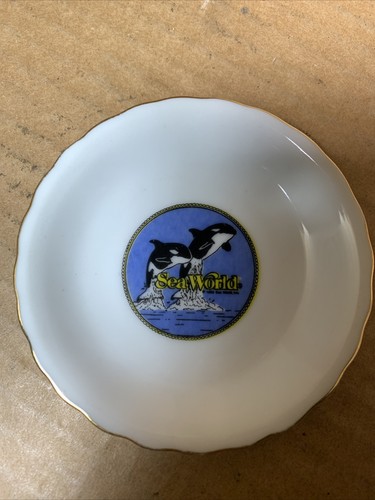 Mini plato de colección con logotipo de orca shamu de colección Sea World Inc ~ 3,5" adorno dorado - Imagen 2 de 11