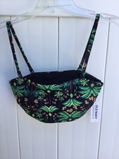 NWT Old Navy Bathing Suit Bandeau Padded Top Black, Green Palm Trees XS