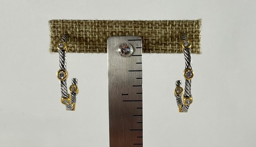 Premier Designs Jewelry High End Cubic Zirconia Hoop Gold Silver Plated Earrings - Picture 6 of 6