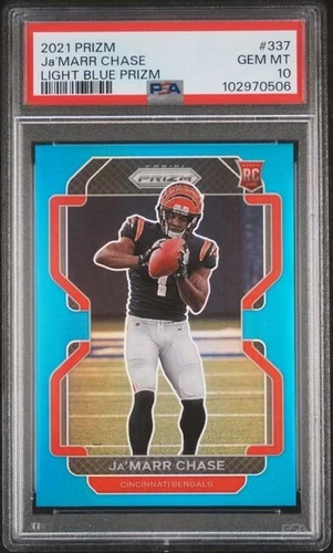 2021 Panini Prizm Ja'Marr Chase PSA 10 Light Blue RC #337 Bengals