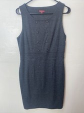 Merona Classic Gray Fitted Dress Size Med Checkered Button Accents Work
