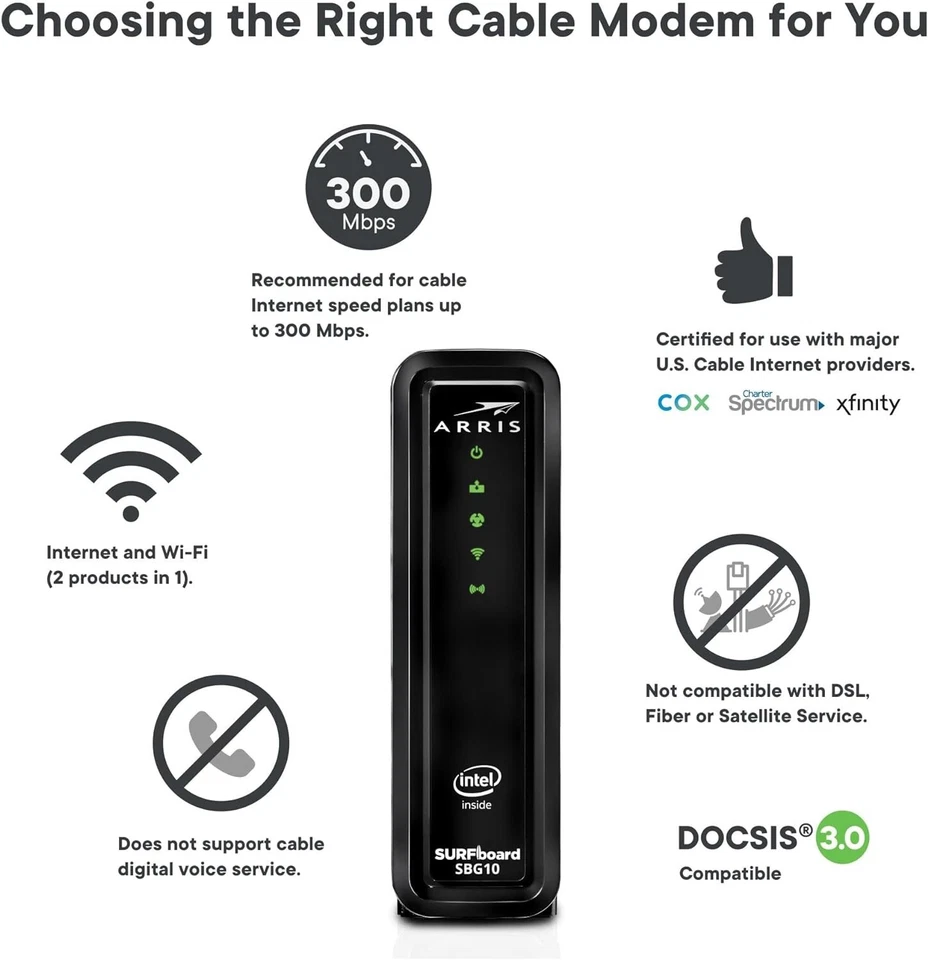 ARRIS SURFboard SBG10 DOCSIS Wi-Fi Cable Modem (A339) - Image 3 of 4