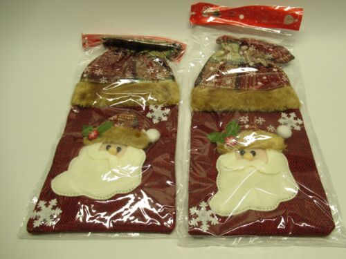 Holiday Christmas Wine Bottle 10" Cover Bag 6 Pack Santa Snowman Reindeer