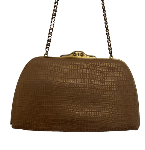 FOSSIL Women's Cowhide Leather Clutch Shoulder Dress Bag Croc Embossed Tan Brown - Picture 15 of 23