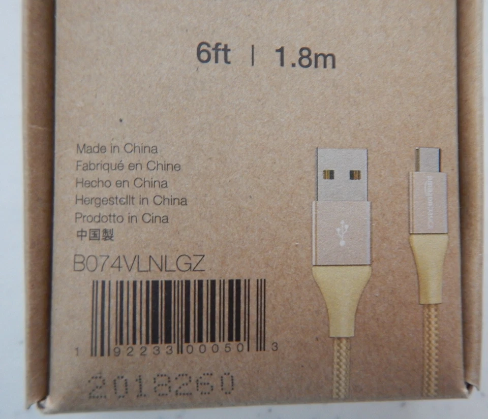 Amazon Basics Double Braided Nylon USB 2.0 A to Micro B Charger Cable  6 Ft Gold - Image 2 of 4