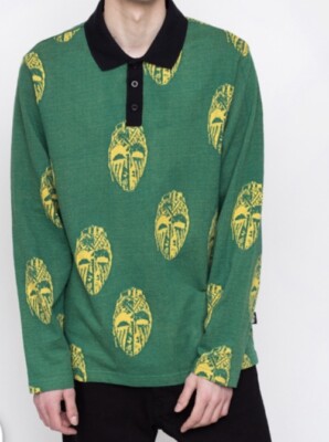 Stussy Polo Mask Shirt Long Sleeve Green Men's Size Medium Stussy Polo Mask Shirt Long Sleeve Green Men's Size Medium