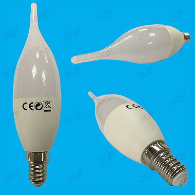 3x 6W SES E14 6500K Tageslicht weiß LED gebogene Spitze Kerze Glühbirne Lampe 480 Lumen