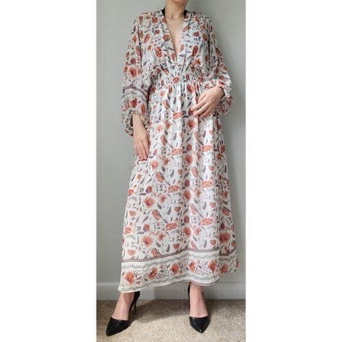 MISA Los Angeles Orange White Floral Maxi Dress M NWT - 第 1/10 張圖片