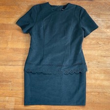 Vintage Microfiber Dress Size Large 1990s Sheath Dress Laser Cut Details