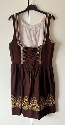Damen Trachten Dirndl ärmellos Braun Stickerei Baumwolle ca. Gr. 46 - Bild 1 von 2