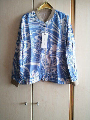GINA  LAURA JACKE NP. 69,99 GR. 44 / 46 BLAU WEIS WENDE JACKE 100 % VISKOSE.