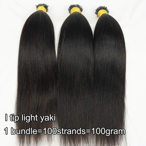 Light Yaki I Tip Human Hair Extension Microlink Brazilian Yaki I Tip Hair 100Pcs - Picture 3 of 12