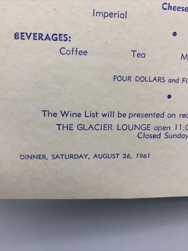 Pair August 1961 Canadian Pacific Hotel Railroad Menus-Banff Springs/Lake Louise - Picture 8 of 14