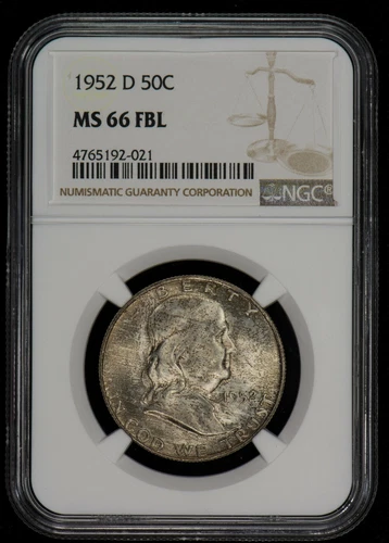 1952-D 50c Franklin Half Dollar - Mint Set Toning - NGC MS 66 FBL - T963