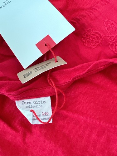 Girl Kid Children Zara Red Embroidery Plain Red T-Shirt Tee Tops Shirts 140cm - Picture 7 of 10