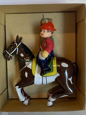 COWBOY WITH WHIP lasso wind up TIN TOY New in ORIGINAL BOX