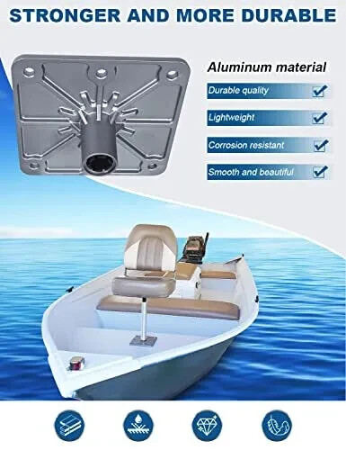 Boat Seat Base 7" x 7" Aluminum Boat Seat Pedestal & Base with 3/4" Pin Post ... - Picture 3 of 6