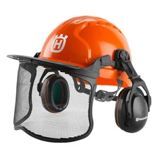 Husqvarna Chainsaw Helmet with Metal Mesh Face Shield, Adjustable Ear Muffs