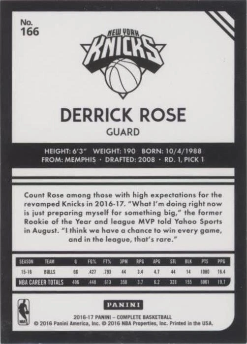 2016-17 Panini Complete - Derrick Rose #166
