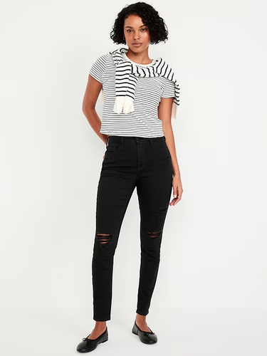 Old Navy Rockstar Super-Skinny Jeans Womens 4 Black Ripped Distressed NEW - Picture 2 of 13