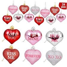 24Pcs Valentine's Day Glitter Heart Shaped Ornaments- Valentines Decorations-