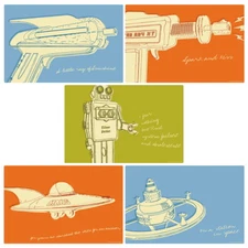 Lunastrella Space Tin Toys Sci-Fi Wall Decal Set Vintage Style Home Decor Bundle