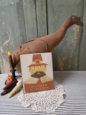 PRIMITIVE VINTAGE COLONIAL FOLK STYLE THANKSGIVING  PORTRAIT PILGRIM MAN SIGN 