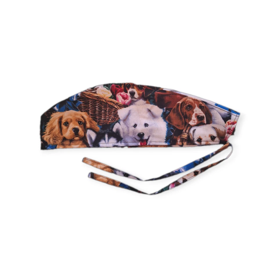 Puppy Dogs Tie Back Scrub hat/ cap 100% Cotton Surgical Medical - Image 3 of 3