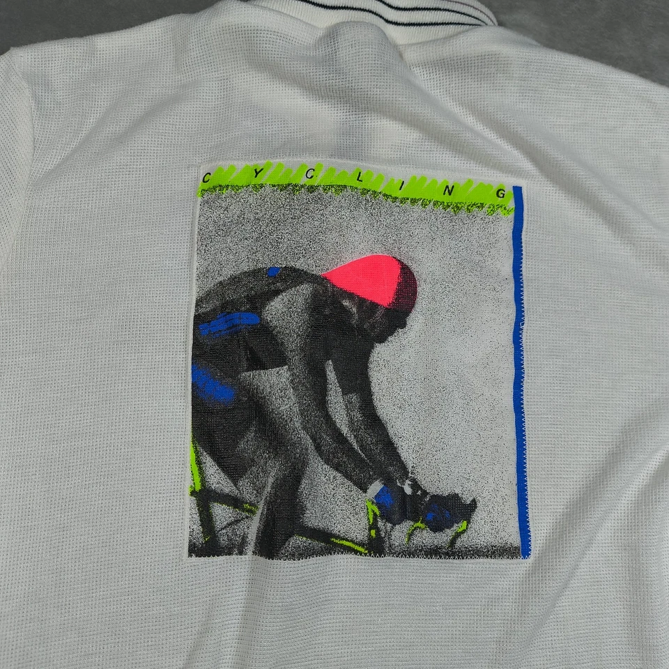 Винтажная Задняя Велосипедная Рубашка Средний Белый Четверть Молнии Воротник Ретро Поло 80-е Гонки - Изображение 3 из 4