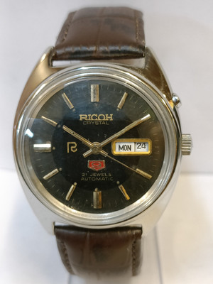 RICOH 21 JEWELS AUTOMATIC PATINA BLACK DIAL 61355A JAPAN MEN'S