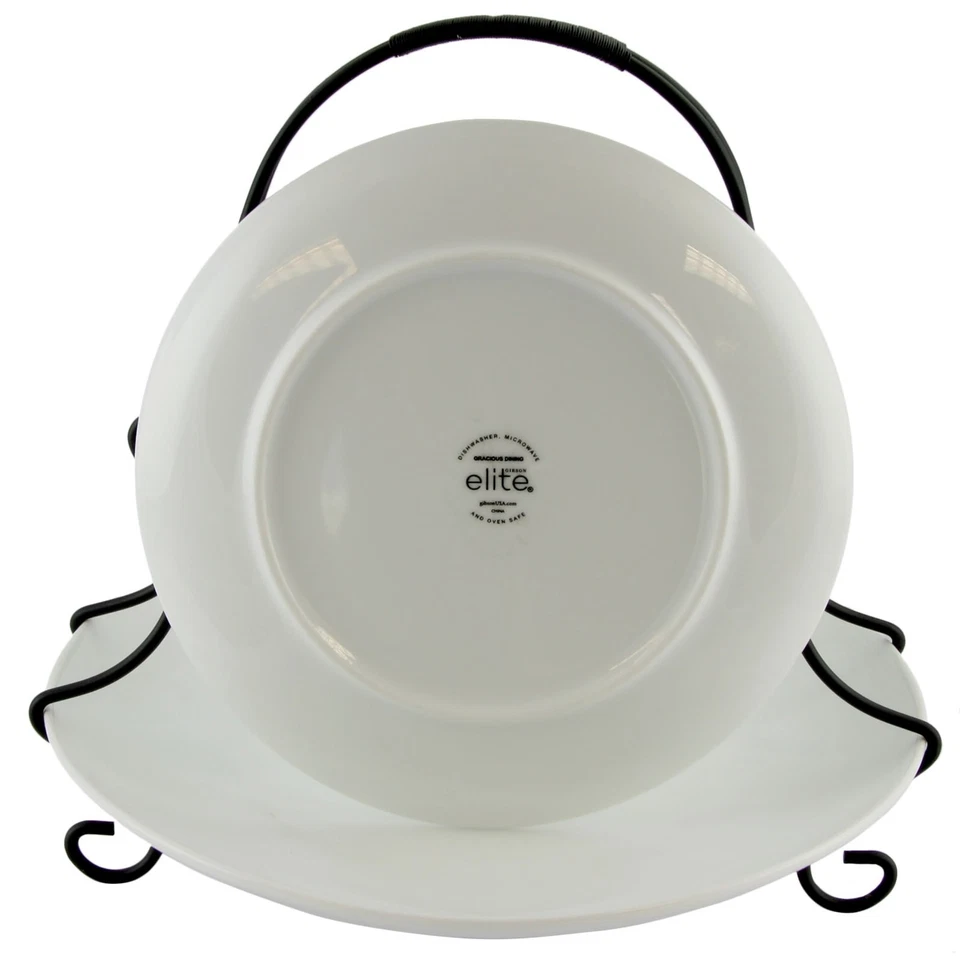 Gibson Elite Gracious Dining 2 Tiered Serving Set with Metal Rack in White - Image 4 of 4
