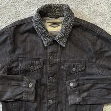 Lucky Brand x Triumph Denim Trucker Jacket Sherpa Collar Faded Black Size Large