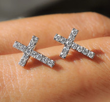 IGI 1.10 CT Round Cut EF/VS1 Lab Grown Diamond Cross Stud Earring 14K White Gold