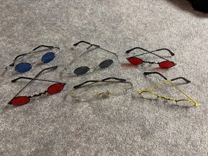 Vampire/Steampunk Costume Glasses, 2 w/Red Lenses, 1 Gray, 1 Blue, 2 Colorless