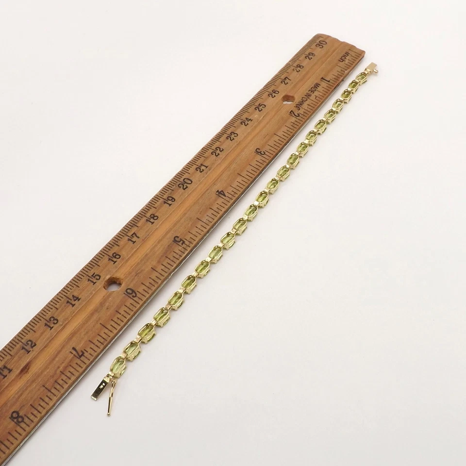 Pulseira de tênis de ouro 14k com elos ovais peridoto natural pedra de nascimento de agosto 7 polegadas - Imagem 3 de 4