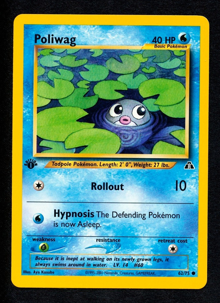 2001 POKEMON NEO DISCOVERY 1ST EDITION POLIWAG 62/75 NM