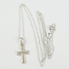 Sterling Silver Cable Chain Clear CZ Cross Pendant Necklace 2.25 g