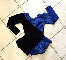 NEW Girls BLACK Velvet BLUE Metallic GEMS Competition FIGURE ICE SKATING Dress