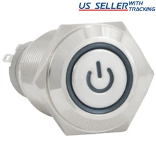 16mm Starter Switch/Boat Horn Momentary Push Button Silver Metal Power LED