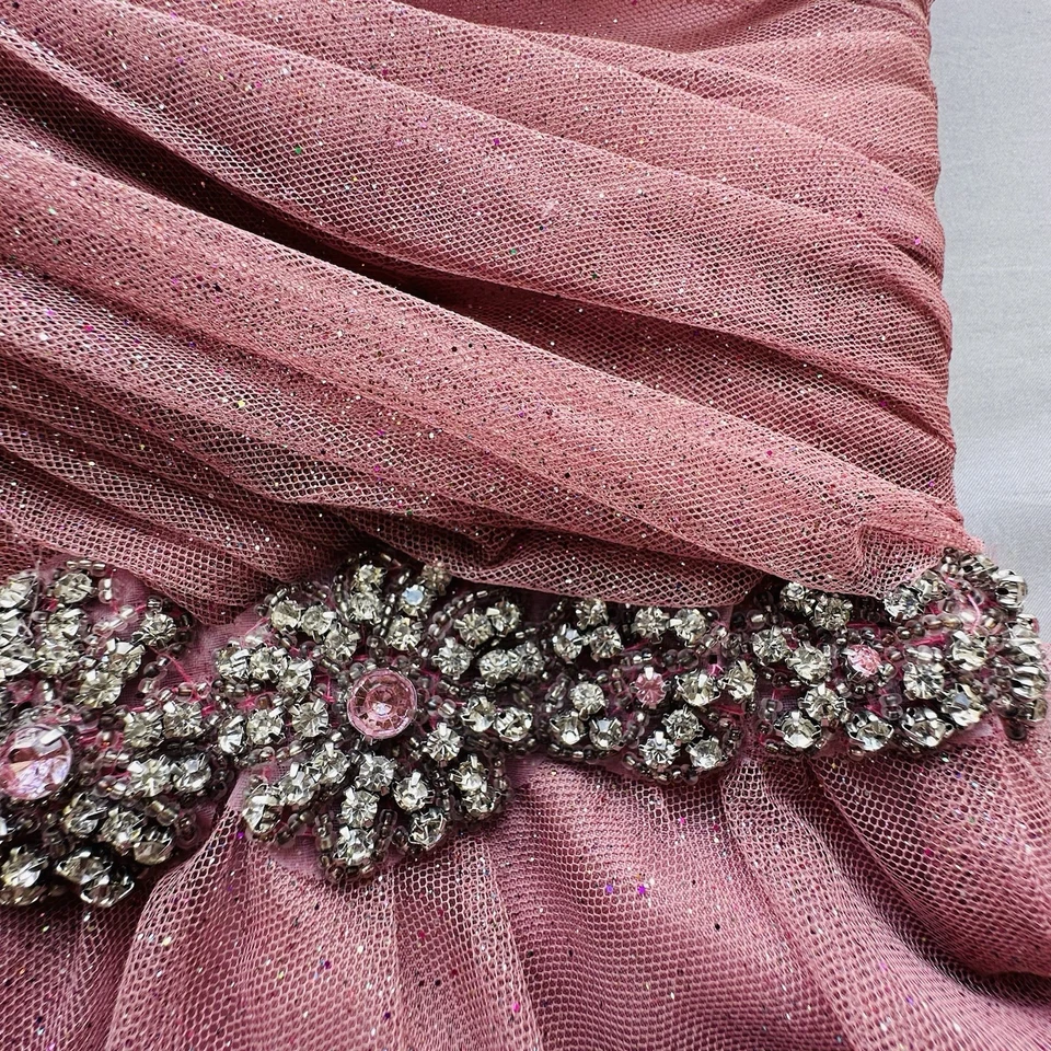 My Michelle Size 7 Womens Juniors Cocktail Old Rose Rhinstones Sparkling Tulle* - Image 4 of 4