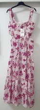 ZARA PINK WHITE FLORAL PRINT BEADED WIDE STRAPS MIDI CUT-OUT DRESS SIZE M BNWT